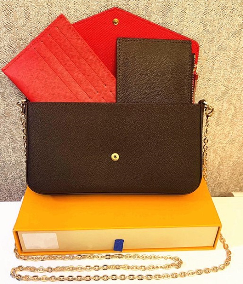 

Designers Designers Handbags Women Three-piece Combination Bags Chain Shoulder Cross body Bag Wallet Purse Tote W/Box, Red;black