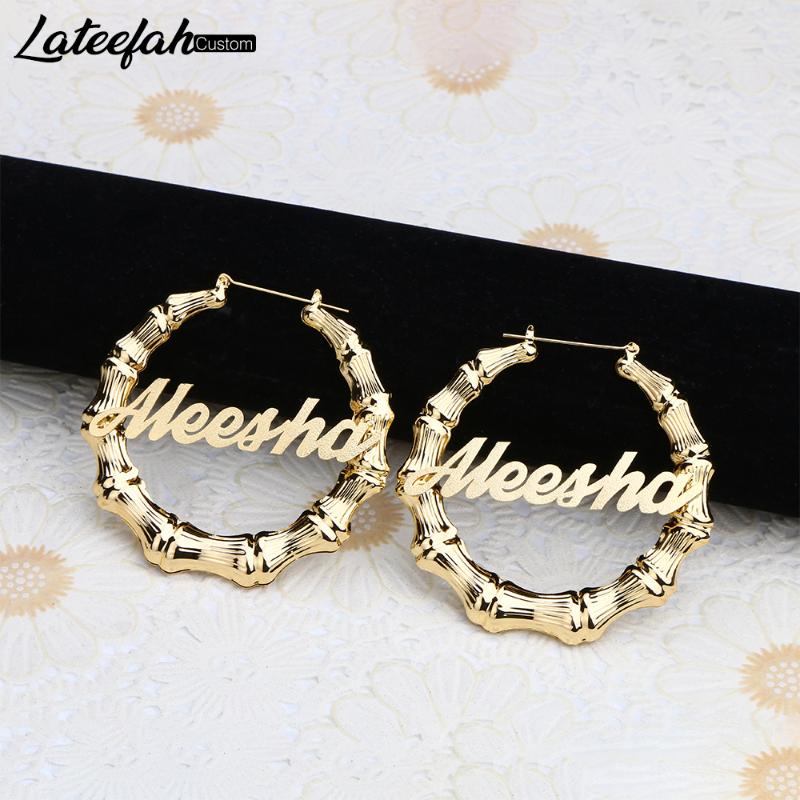 

Lateefah Custom Name Earrings Personality Letters Fashion Cute Unique Frosted Slub Stainless Earrings Trendy Party Jewelry gift