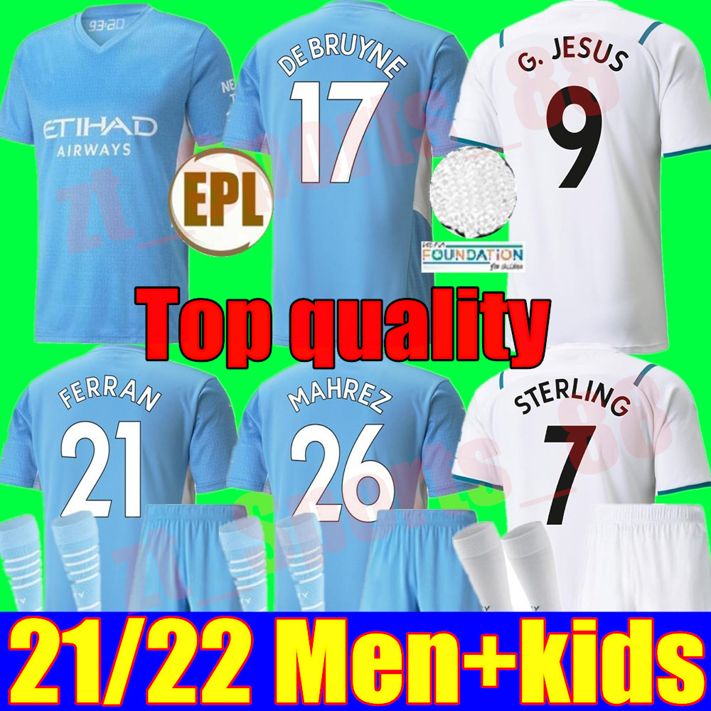 

Manchester soccer jersey 21 22 G. JESUS CITY BERNARDO MAHREZ STERLING FERRAN DE BRUYNE foden 2021 2022 football shirts MAN uniform adult men + kids kit sets, Kids away+socks