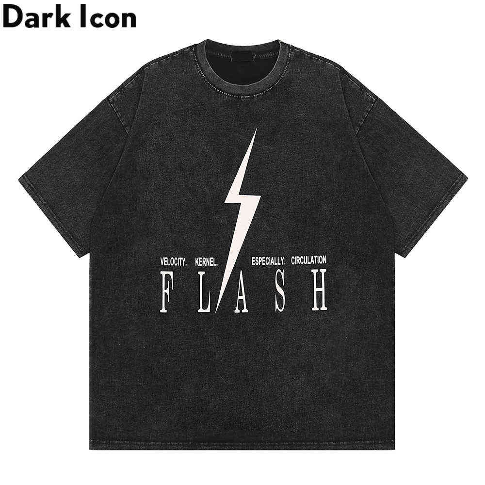 

Flash Washing Cotton Loose Tshirts for Men Summer Short Sleeved Men's T-shirt Streetwear Clothes 210603, Black