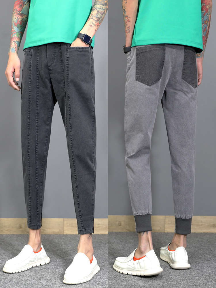 

Spring and autumn new casual jeans men's net red Korean work clothes slim fit versatile Harlan casual fashion Pai Jiufen pants, Blue