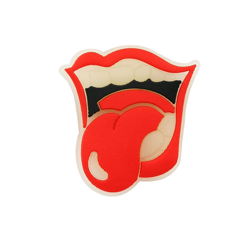 

MOQ=20pcs + tongue mouth glow luminous shoe charms wholesale jibitz for croc soft rubber PVC charm accessories plastic ornaments glowing up, White;pink