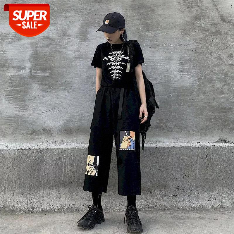 

wide-leg pants men and women 2020 new summer overalls Korean Harajuku students loose high waist casual cropped straight pants #tP4j, Black;white