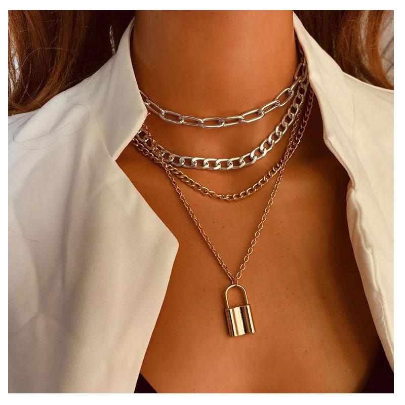 

Pendant Necklaces HaHaGirl Multi Layer Lover Lock Choker Necklace Steampunk Padlock Heart Chain Collier Couple Jewelry Gift