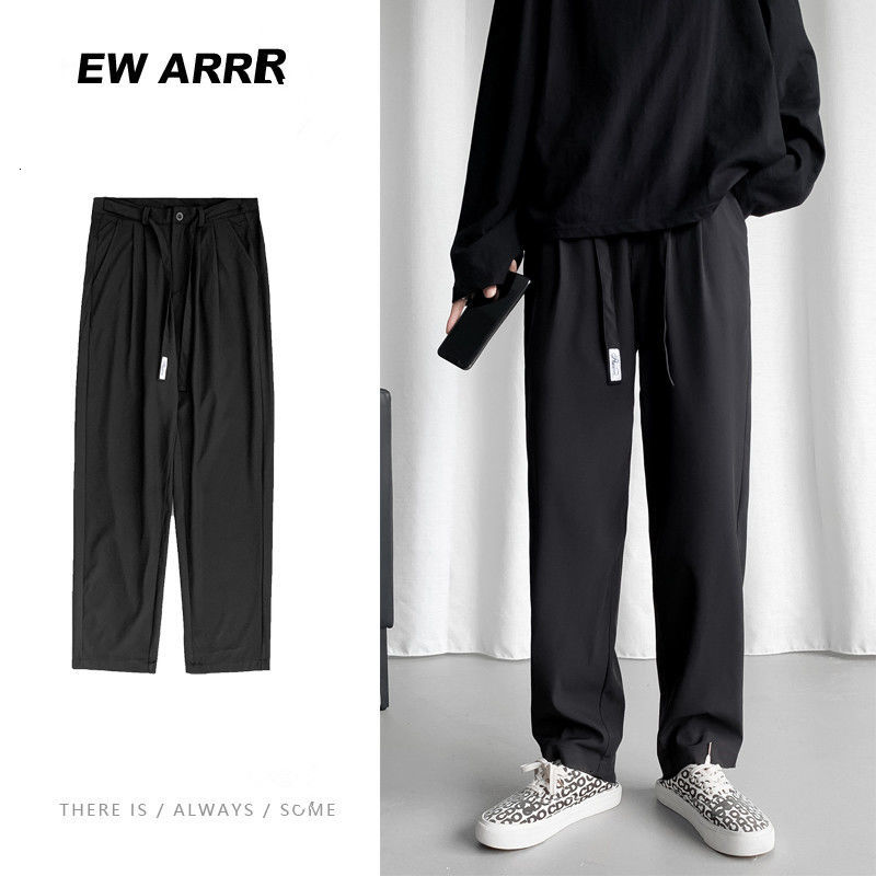 

2021 New Style Straight Wide Leg Men's Fashion Business Casual Mens Wild Social Men Suit Pants M-2xl Wl0c, Black