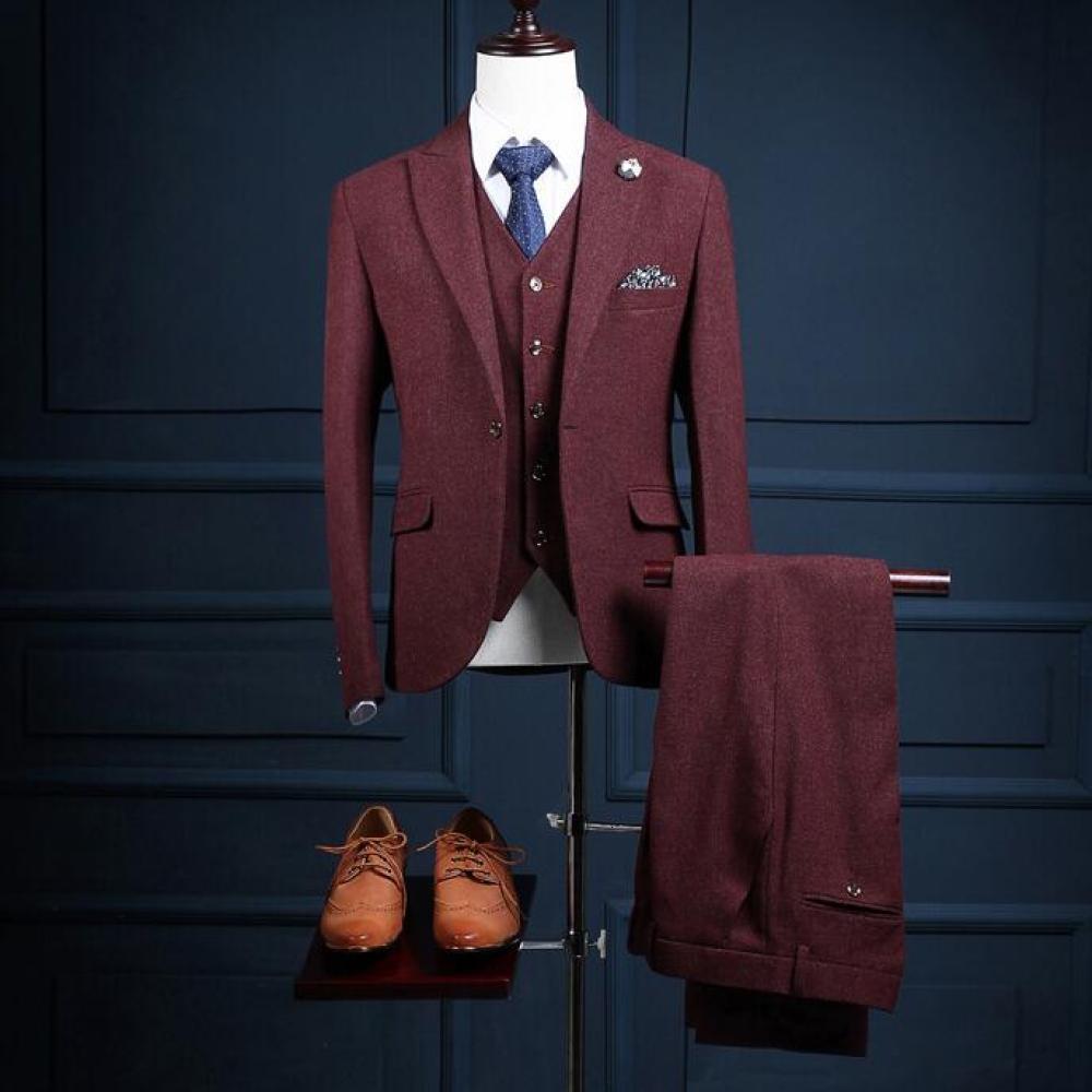 

Pieces for Men Fashion Business Sets 2021 Autumn Slim Wedding Set Classic Suit Male Traje 9nie, Burgundy