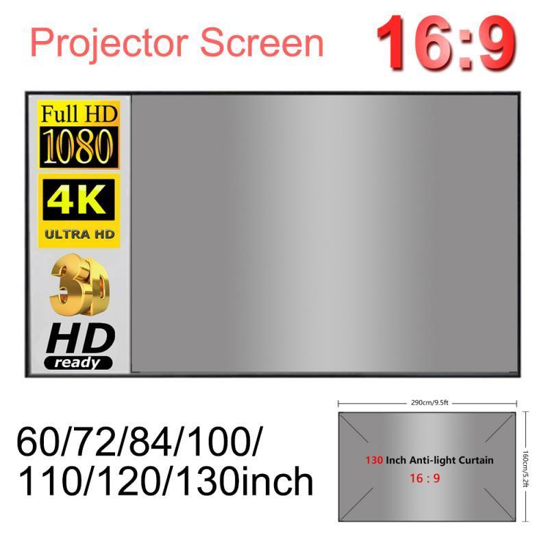 

Projection Screens Foldable Simple Curtain Anti-Light 60 72 84 100 120 130 Inch 16:9 Home Outdoor Office Portable HD Projector