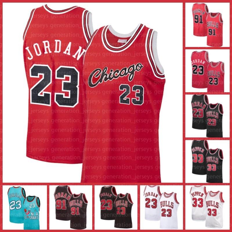 

ChicagoBullJerseys 33 Scottie Pippen 91 Dennis Rodman 23 Michael ZachÂ 8 LaVine Mitchell & Ness White Red White Basketball Herro, Black;red