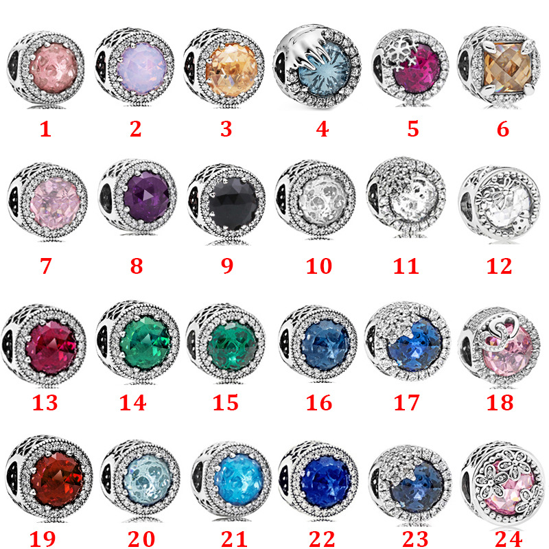 

Genuine 925 Sterling Silver Fit Pandora bracelet charms opal magnolia blue series beads Love Heart Blue Crysta Charm For DIY Beads Charms, Black