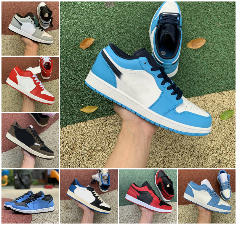 

University blue black low 1 1s basketball shoes Jumpman UNC light smoke grey game royal pine green south side shadow men sneakers concord sports trainers, Box