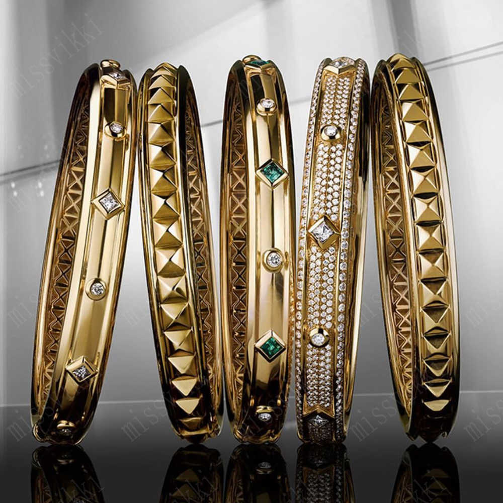 

Kellybola Jewelry 2021 Luxury High Quality Trendy Cool Punk Stackable Sparkly Bangle Mix Match for Women Wedding Bridal Brincos Q0720