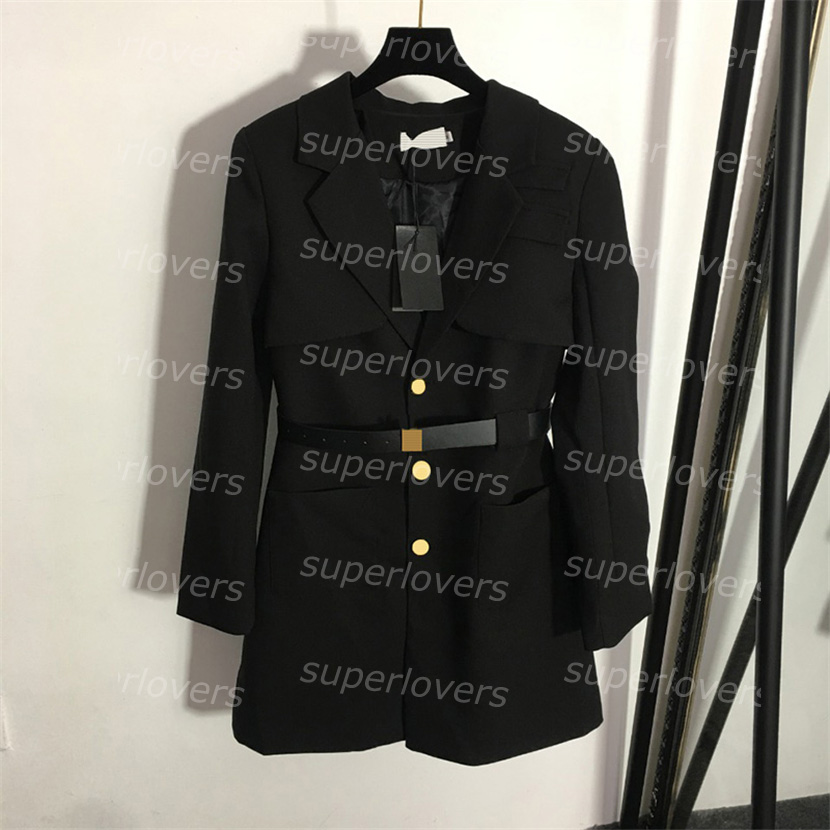 

Womens Black Blazer Jacket With Waist Belt Letter Fashion Long Sleeve Suits Street Style Suit Coat, Black with label#20220071