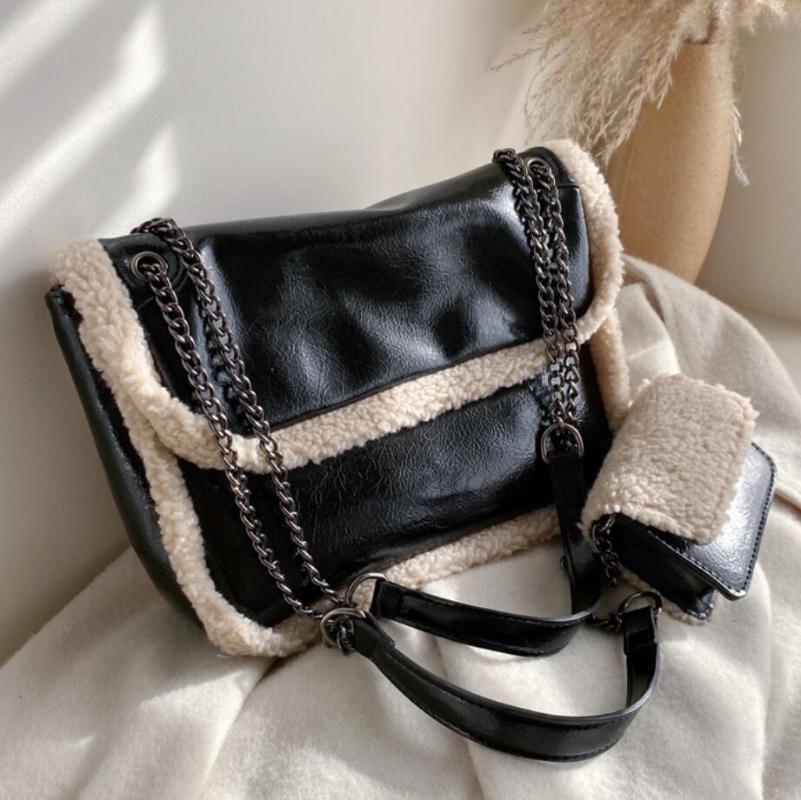 

Elegant Female Large Tote Bag 2021 Winter New High Quality PU Leather Women's Designer Handbag Chain Shoulder Messenger Bag, Black
