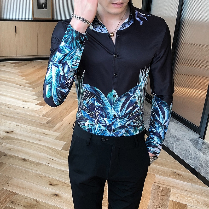 

Mode 2021 Men Floral All Games of Long Sleeves Casual Shirts Winter Thin New Adjustment Bdna, Black