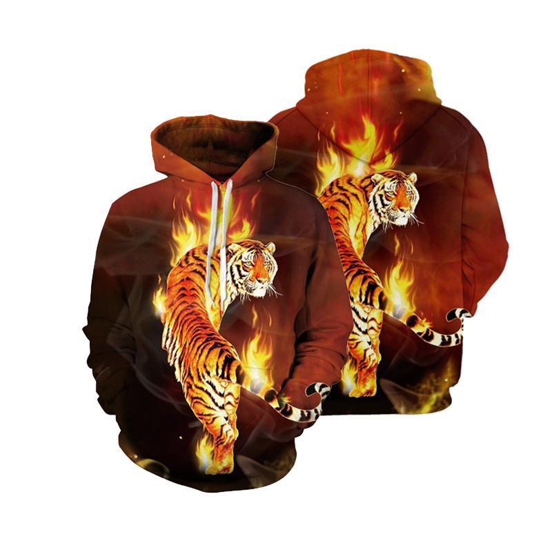 

Men's Hoodies & Sweatshirts 2021 Spring And Autumn Fashion Hoodie Tiger 3D Digital Printing Animal Wolf Fun Harajuku Street Casual, Black
