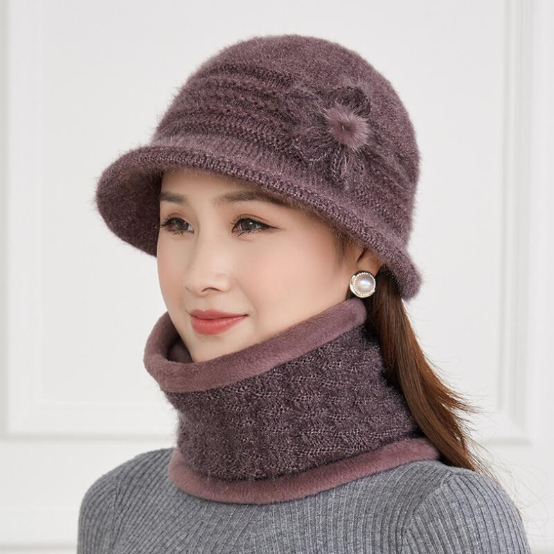 

Hats, Scarves & Gloves Sets Middle-Aged Women Mother Winter Knit Fisherman Hat Basin Beanie Scarf Neck Warmer Set Fleece Lined Earmuff Ear F