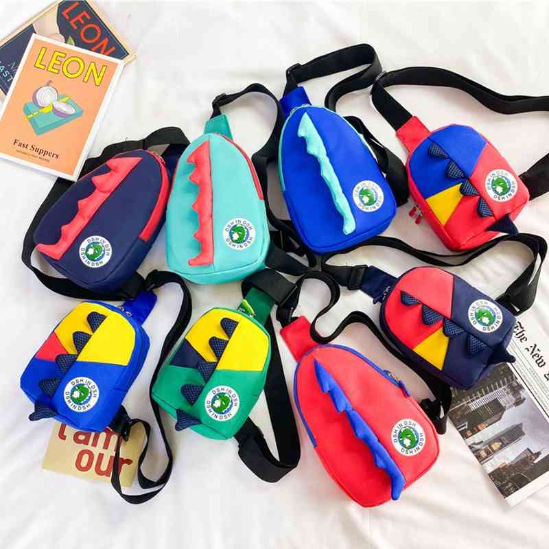 

Children's 2021 new cartoon cute dinosaur shape baby chest handsome boy messenger bag, Large blue