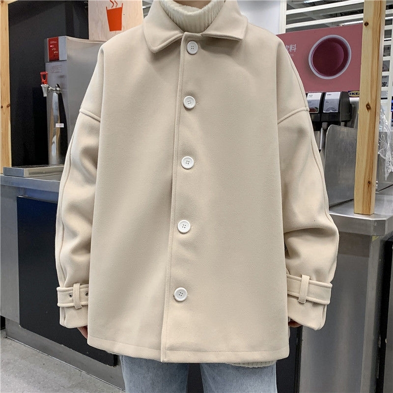 

2021 New Short Men's Fashion Solid Color Casual Men Autumn Winter Oversize Woolen Coat Mens Overcoat Aa5t, Apricot