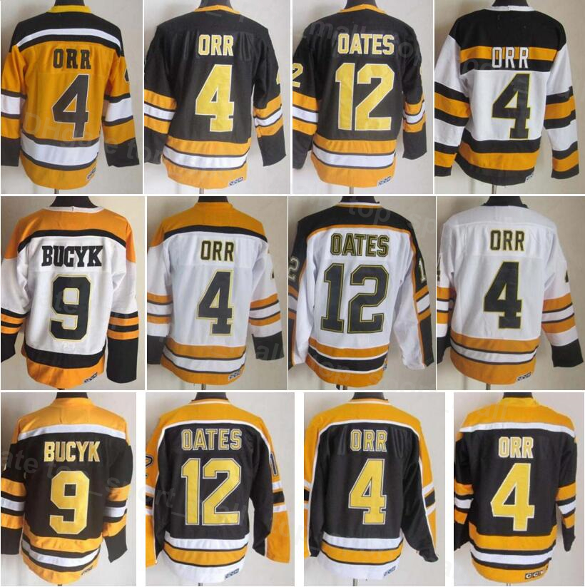 

Men Vintage Retro Ice Hockey 4 Bobby Orr Jersey 9 Johnny Bucyk 12 Adam Oates 75 Anniversary For Sport Fans All Stitched Home Away Black Yellow White Sport ZongXiong, 4 white