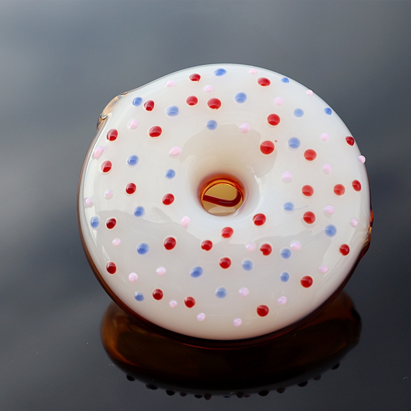 

3'' Mini donut round glass featured hand pipe for dry herb