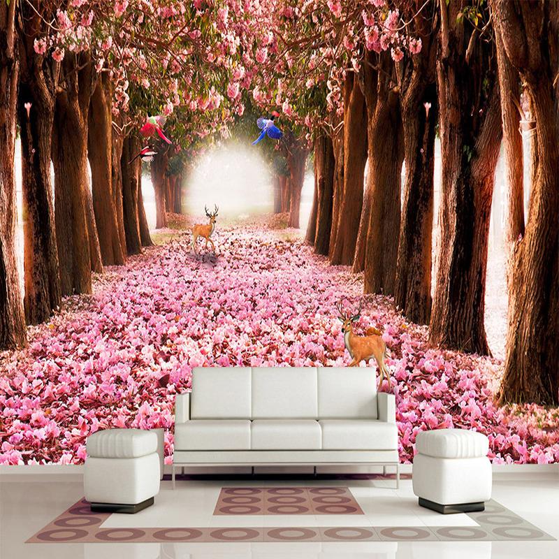 

Custom Any Size Murals Wallpaper 3D Romantic Cherry Blossoms Deer Photo Wall Cloth Bedroom Living Room Home Decor 3D Wall Papers, As pic
