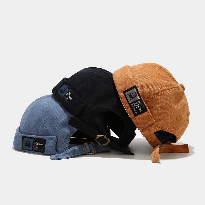 

LDSLYJR Vintage Docker Cap Brimless Hat Breathable Beanie Hats Cotton Adjustable Solid Color letter Landlord Sailor Cap Men and Women Hip Hop Hat 19, Brown