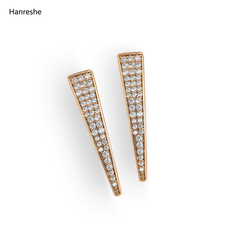 

Stud Hanreshe Luxury Copper Earrings Women Gift Natural Zircon Classic Jewelry Rose Gold Geometry Korean Girl Mini, Golden;silver
