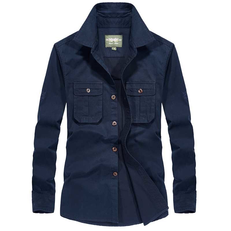 

2021 New Men Long Loose Sleeves From Army Military Cotton Big Size Solid Male Casual Shirts Spring Costumes Autumn Clothes Gclg, Khaki.