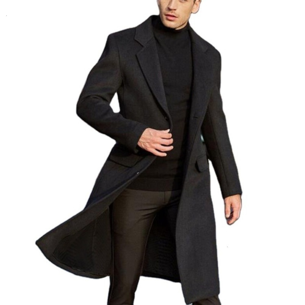 

2021 new British men's long windbreaker wool coat, Tan;black