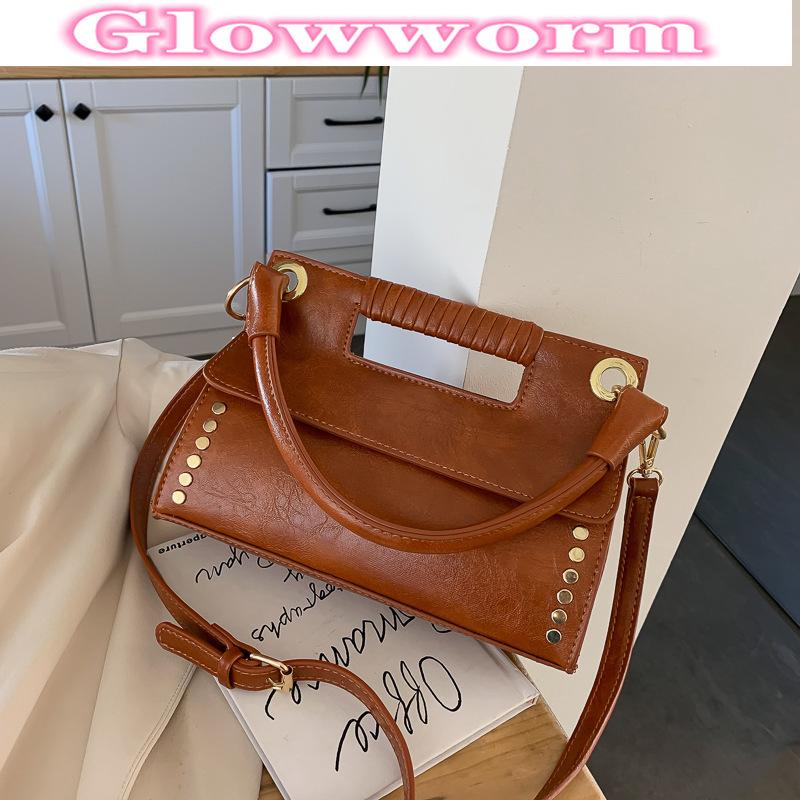 

New Simple Decorative Rivets Shoulder Crossbody Hand Bag, Black