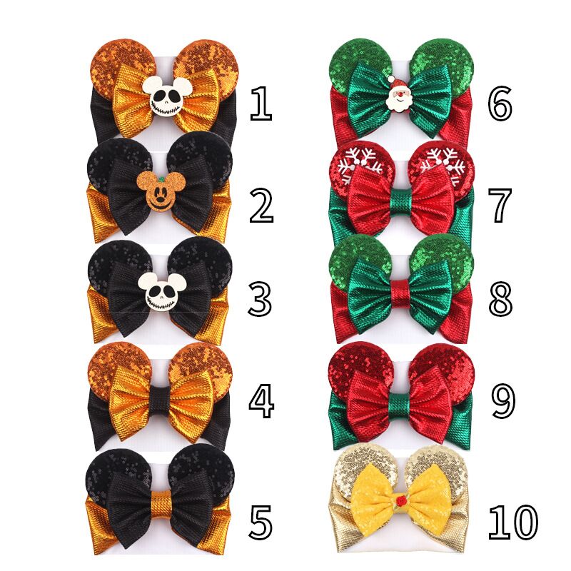 

Cartoon sequined Mouse Ears Headband Big Bow Headbands Headwrap Fabric Elastic Bowknot baby wide halloween Christmas hairbands, As pic
