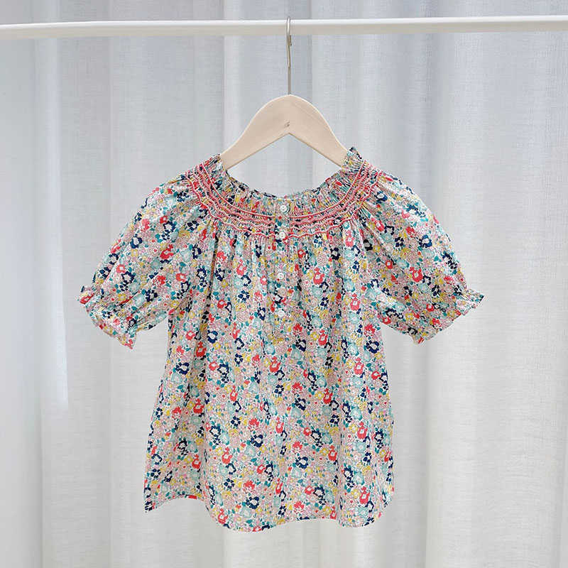 

Baby Girl Smocked Floral Shirt Infant Smock Clothing Children Spanish Boutique Clothes Vintage Handmade Smocking Top 210615, Flower pant