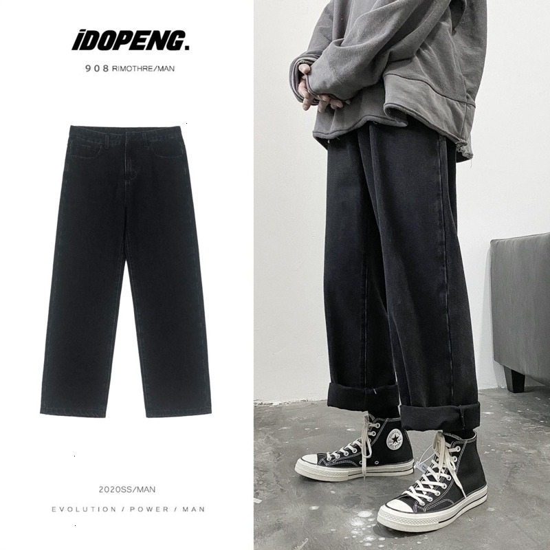

2021 New Autumn Korean Style Straight Men's Fashion Retro Casual Jeans Pants Men Streetwear Loose Hip-hop Denim Trousers Mens M-2xl E4m8, Navy