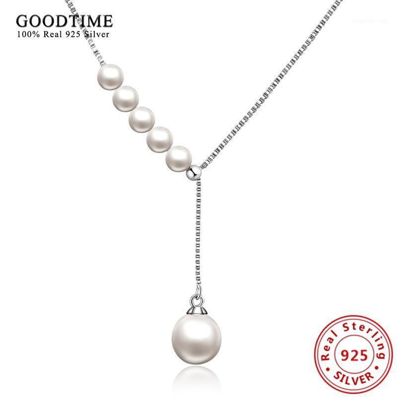 

Fashion Pearl Necklace 925 Sterling Silver Jewelry Round Shell Pearls Choker For Women Gifts Chains