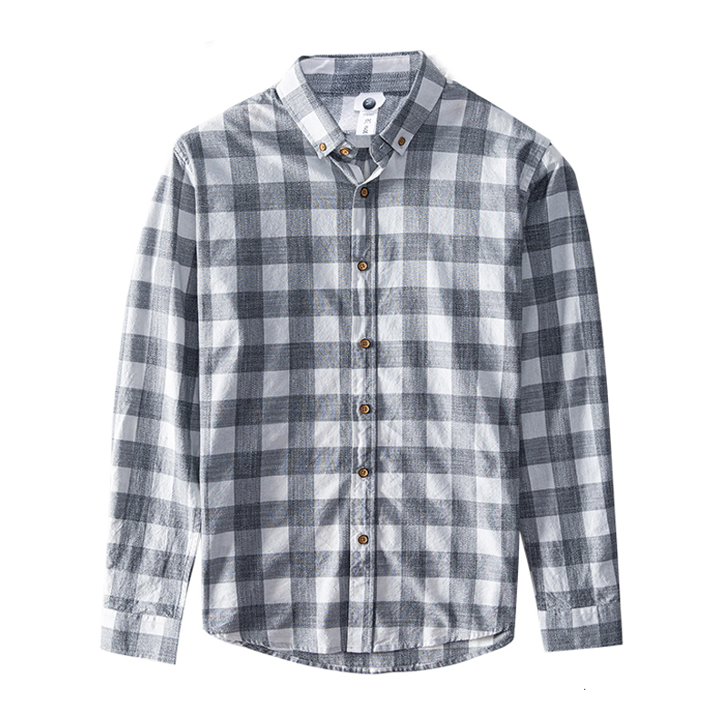 

2021 New Male Plaid Shirts Long Sleeve Casual Tops 100% Cotton Turn-down Collar Vintage Clothes 8r5j, Cyan