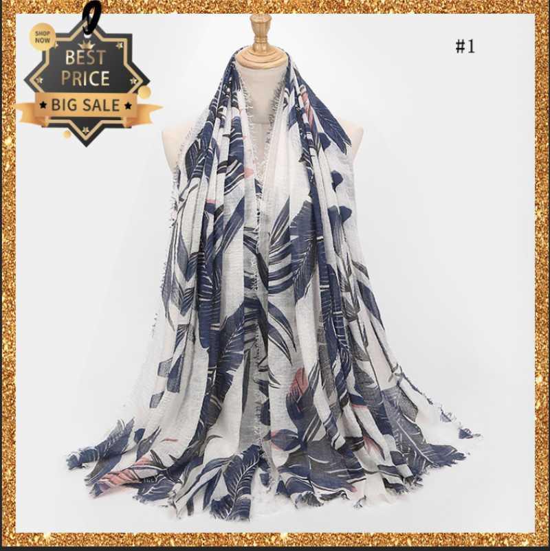 

Scarves Women Scarf With Leaf Print Cotton & Linen Shawl Foulard Femme Lady Girl's Female Bufandas Long