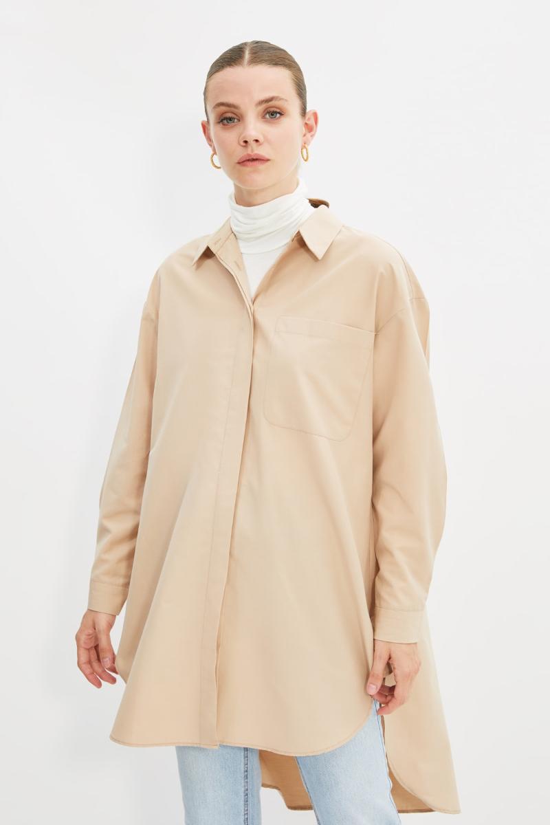 

Women's Jackets Trendyol Shirt Collar Tunic TCTAW22UK0029, Beige