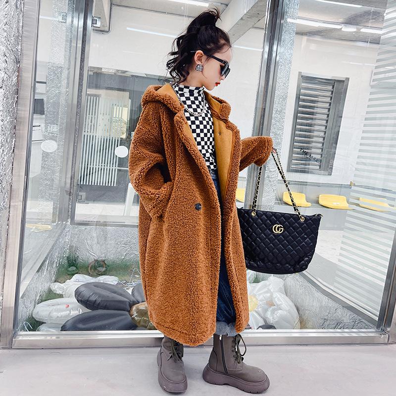 

Jackets 3-14y Of Teens Girls Woolen Jacket Coat Autumn 2022 Kids Children Hooded Fake Fur Winter Wool Cotton Blends Outwear Clothes, Blue;gray