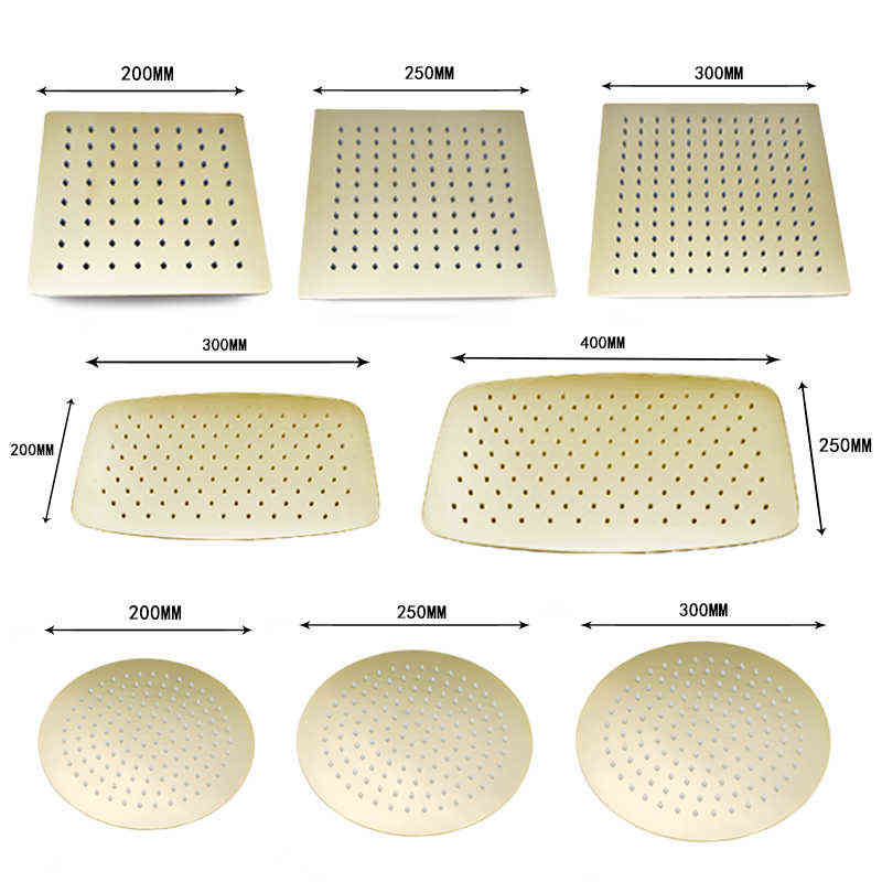 

Brushed Gold Rainfall Shower Head Bathroom Stainless Steel 8/10/12/16" Inch Top Shower Head with Wall Ceiling Mounted Shower Arm H1209