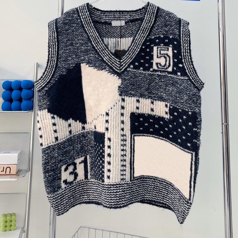 

Women's Vests 2021luxury Design Fashion Splicing Digital Printing Knitted Vest Temperament V-neck Casual, Black;white