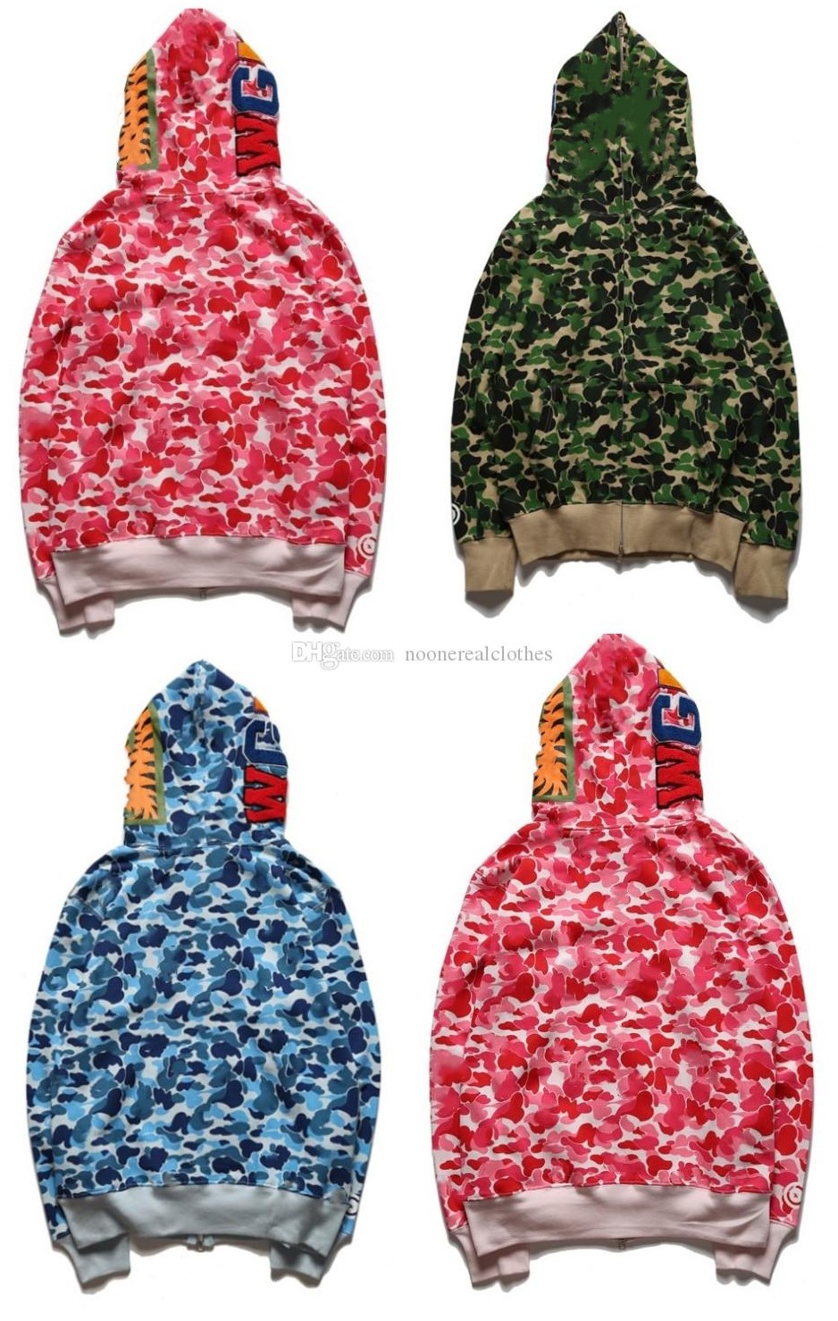 

Fashion mens shark hoodies Embroidery Teenager Blue Pink Bathing Male Tide Hoodie Men ' Couples camouflage Hooded Jackets -3XL, Green
