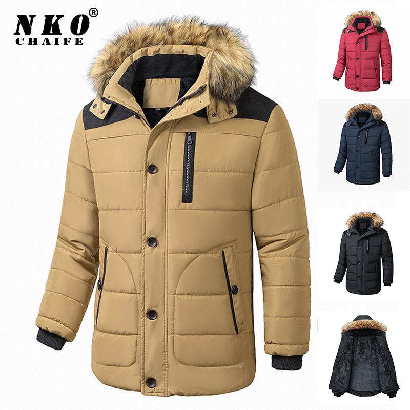 

Men's Down & Parkas Men 2021 Winter Thick Fleece Warm Jacket Coat Autumn Windproof Fur Collar Hooded Casual, Black