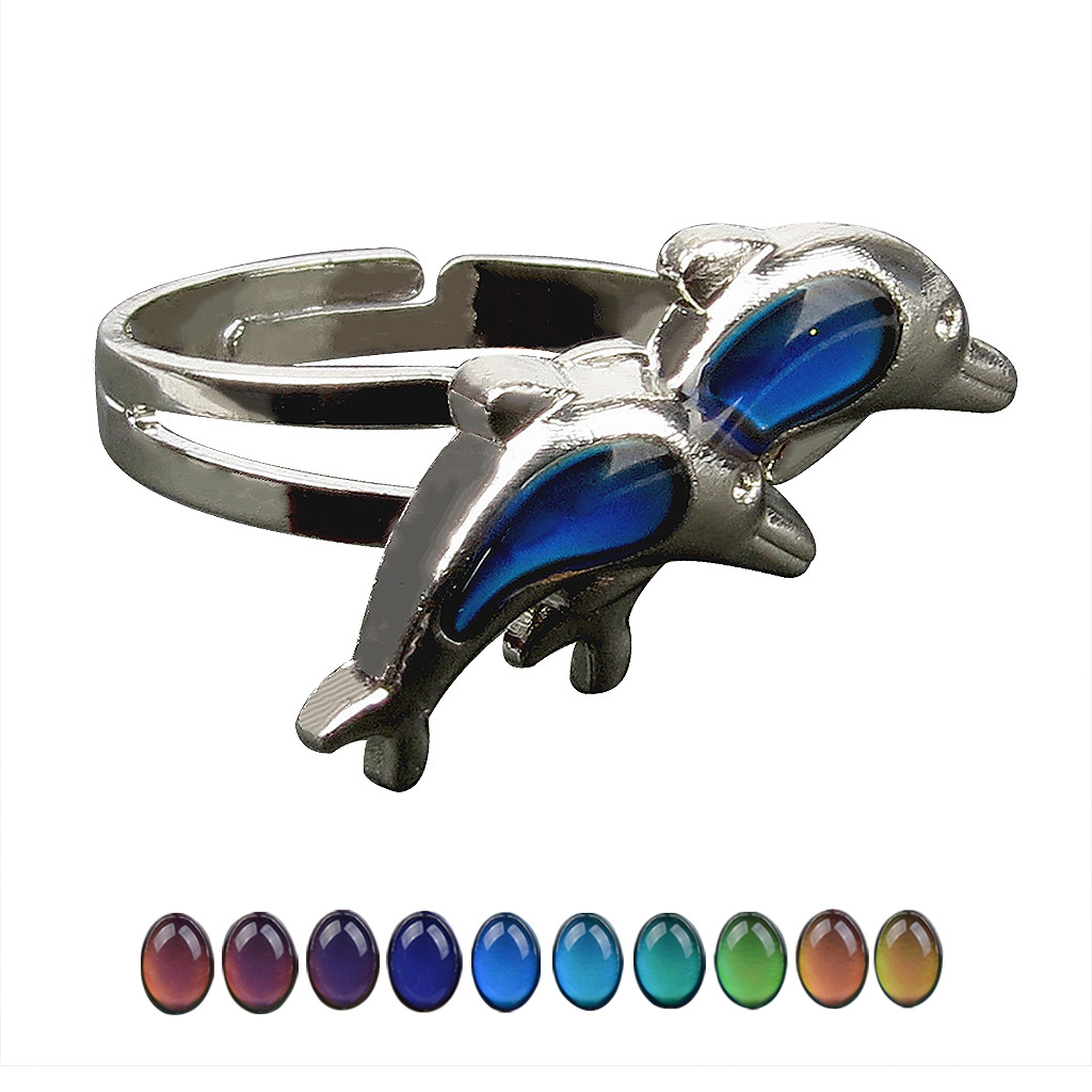 

1pcs mood ring Female Child Dolphin open mouth djustable student ring