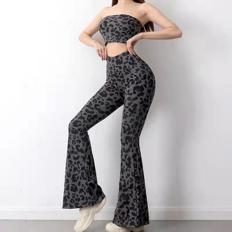 

Women's Pants & Capris High Waist Hip Lifting Fitness Pants, Two-piece Leopard Print Sports Tights, Running Retro Flared , Casual Winter, Black;white