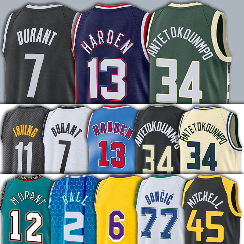 

12 Ja Curry Durant Basketball Jerseys 7 Kev in 11 Kyrie Durant 13 Irving Harden Antetokounmpo 34 Giannis 12 Ja 77 Luka Morant Doncic Devin1 Booker 30 Stephen Morant, Men