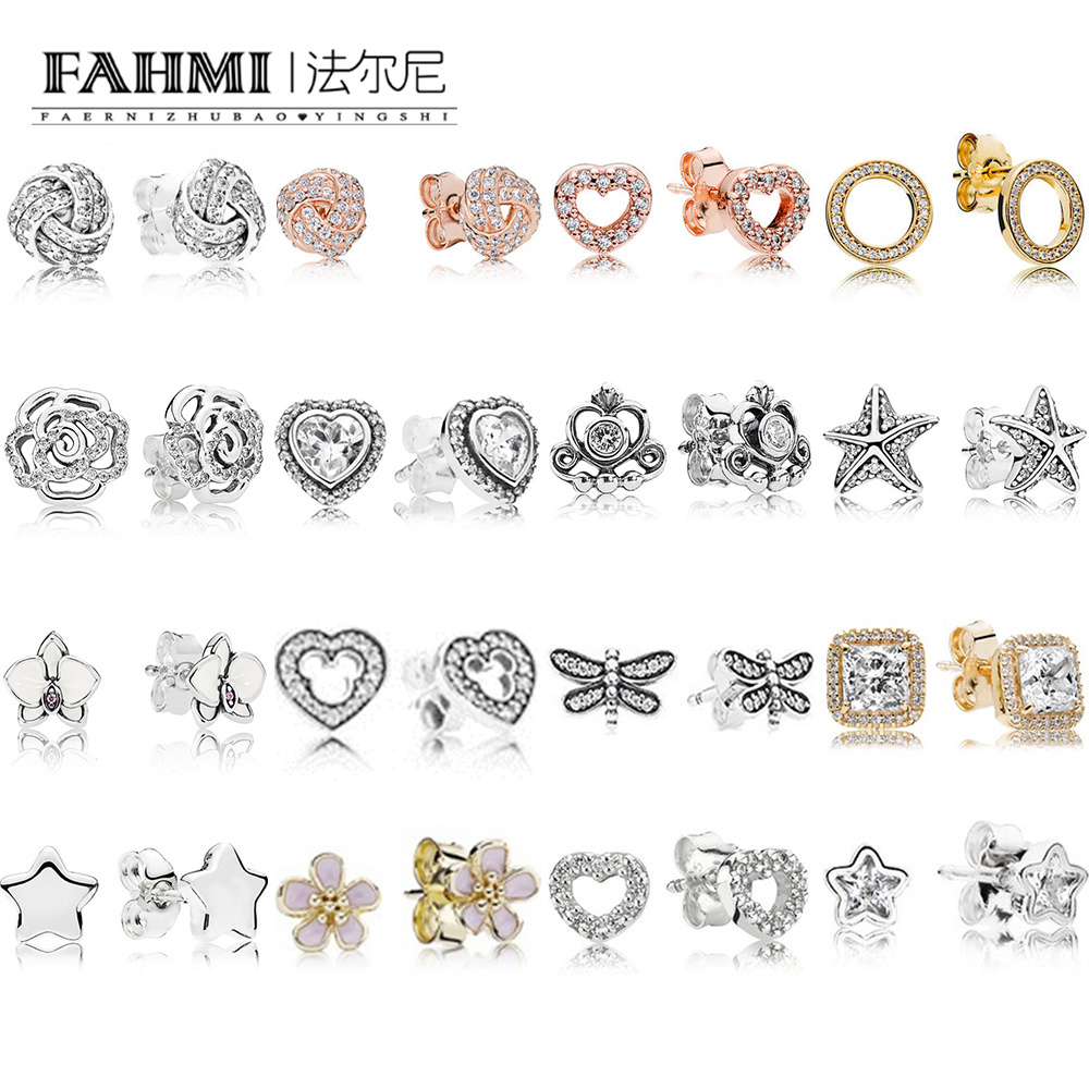 

2020 FAHMI 100% 925 Sterling Silver Charm GOLD TIMELESS ELEGANCE EARRING STUDS SHINE FOREVER ROSE CAPTURED HEARTS SPARKLING LOVE KNOT