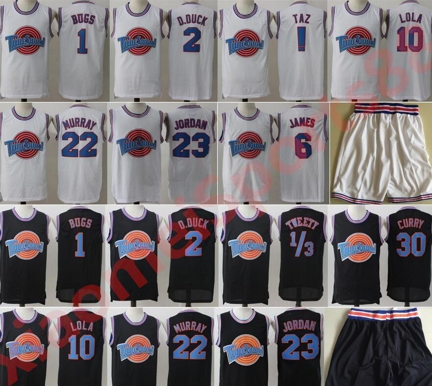 

Space Jam Jersey Movie Tune Squad Looney Daffy Duck Bill Murray Lola Bugs Bunny TAZ Tweety Michael James Curry Basketball Shorts Black, As shown in illustration