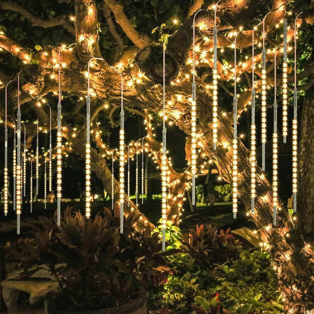 

2021 New Ano Novo 50cm Chuva De Meteoros Ao Ar Livre 8 Tubos Led Luzes Da Corda Prova Dwaterproof Gua Para Rvore Natal Festa Casamento Decor