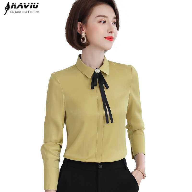 

Professional Formal Women Fashion Shirt Long Sleeve Autumn Temperament Slim Blouses Office Ladies Business Work Tops 210604, Yellow