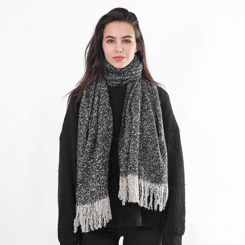 

Scarves Fashion 2021 Style Tassel Women Scarf Winter Warm Cashmere Lady Woven Shawls Foulard Female Neck Pashmina, Blue;gray